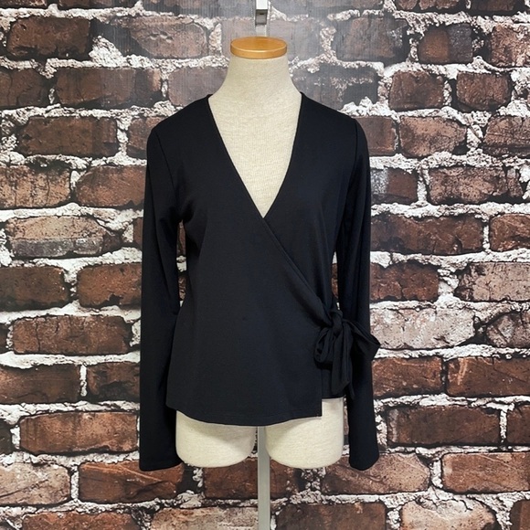 Halogen Wrap Top Blouse Black Tie Side XS - Picture 5 of 10